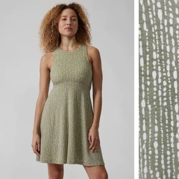 NEW Athleta Santorini Thera Printed Dress Rice Pearls Eucalyptus Olive Small - Picture 1 of 8